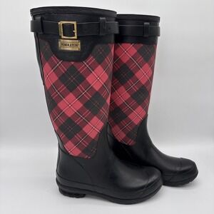 Pendleton Heritage Tall Rubber Rain Boots Red/Black Tartan Women's Sz 8‎